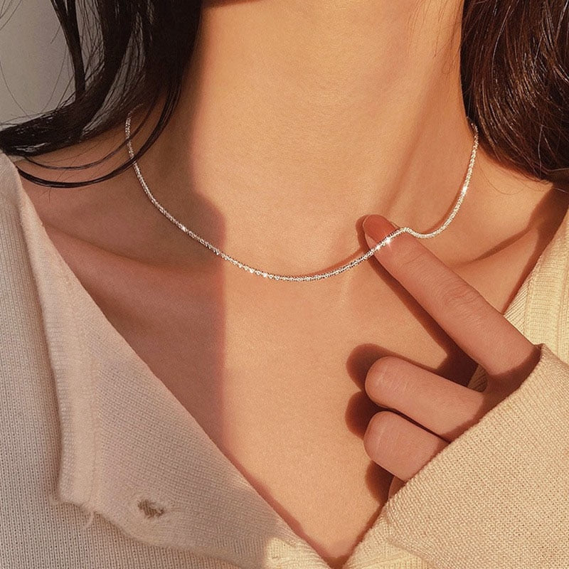 2022 New Popular Silver Colour Sparkling Clavicle Chain Choker Necklace For Women Fine Jewelry Wedding Party Gift