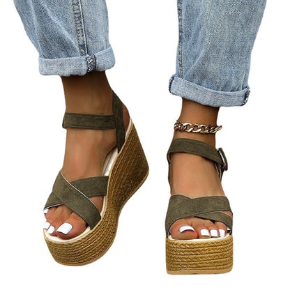Fashion Wedge Sandals for Women Summer 2022 Casual Non-slip Peep Toe Platform Shoes Rubber Sole Buckle Elegant Heels Women