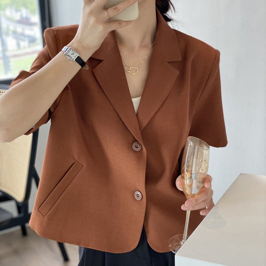 Blazers Women Leisure Elegant Solid Short Sleeve Chic Ins Korean Fashion Female Tops Office Wear Single Breasted Trendy Blazer